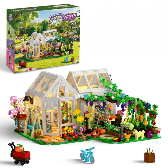 WIDELAND Flower House Building Set, 1185 Pcs Botanical Garden Model Kit with LED Lights, Creative Building Toys Gift for Kids Ages 8+ Adults Plant Lovers
