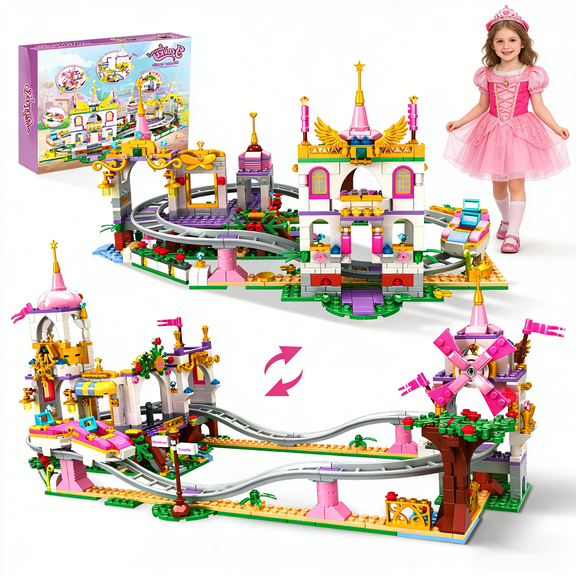 WIDELAND Friends Princess Roller Coaster Castle Building Set Compatible with Lego,749 Pcs Creative Amusement Park Castle Building Kit, STEM Pink Princess Playground, Christmas Birthday Gifts for 6+