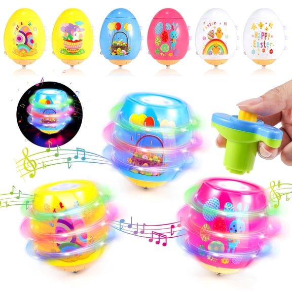 WIDELAND Light Up Spinning Easter Egg Toys, Musical Easter Basket Stuffers for Kids 3-12, Colorful Egg Spinner Party Favors