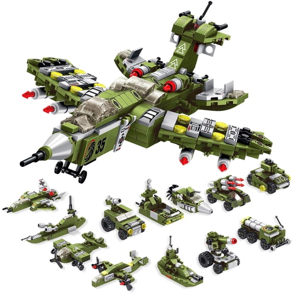 WIDELAND Military Plane Building Blocks Kit, Fighter Jet Toy Compatible with Lego, 25-in-1 Army Airplane Construction Set, Birthday Gifts for Boys 6-12 and Adults
