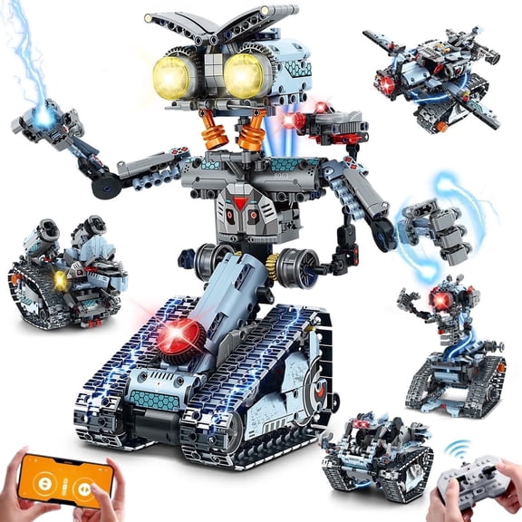 WIDELAND Tech Robot Building Toy with Lights Compatible with Lego, 5-in-1 Robot Construction Blocks with APP & Remote Control, RC Tank Blocks 795 Pieces, stem toys for ages 8-13+