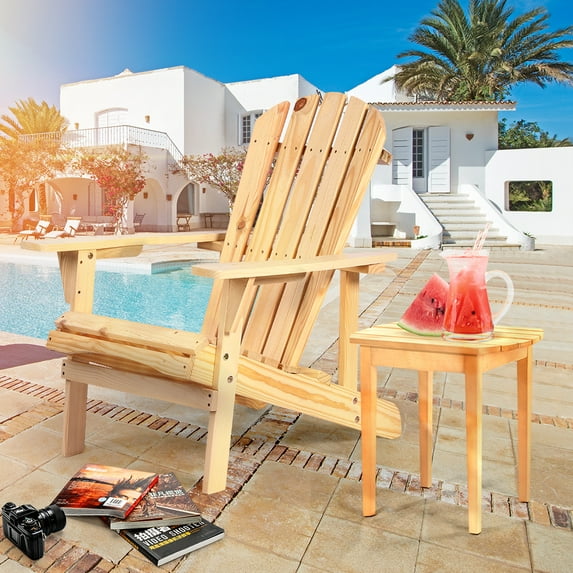 Solid Wood Adirondack Chair Patio Garden Furniture - Natural