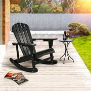 WIDELUCK Solid Wood Adirondack Rocking Chair Patio Garden Furniture - Black