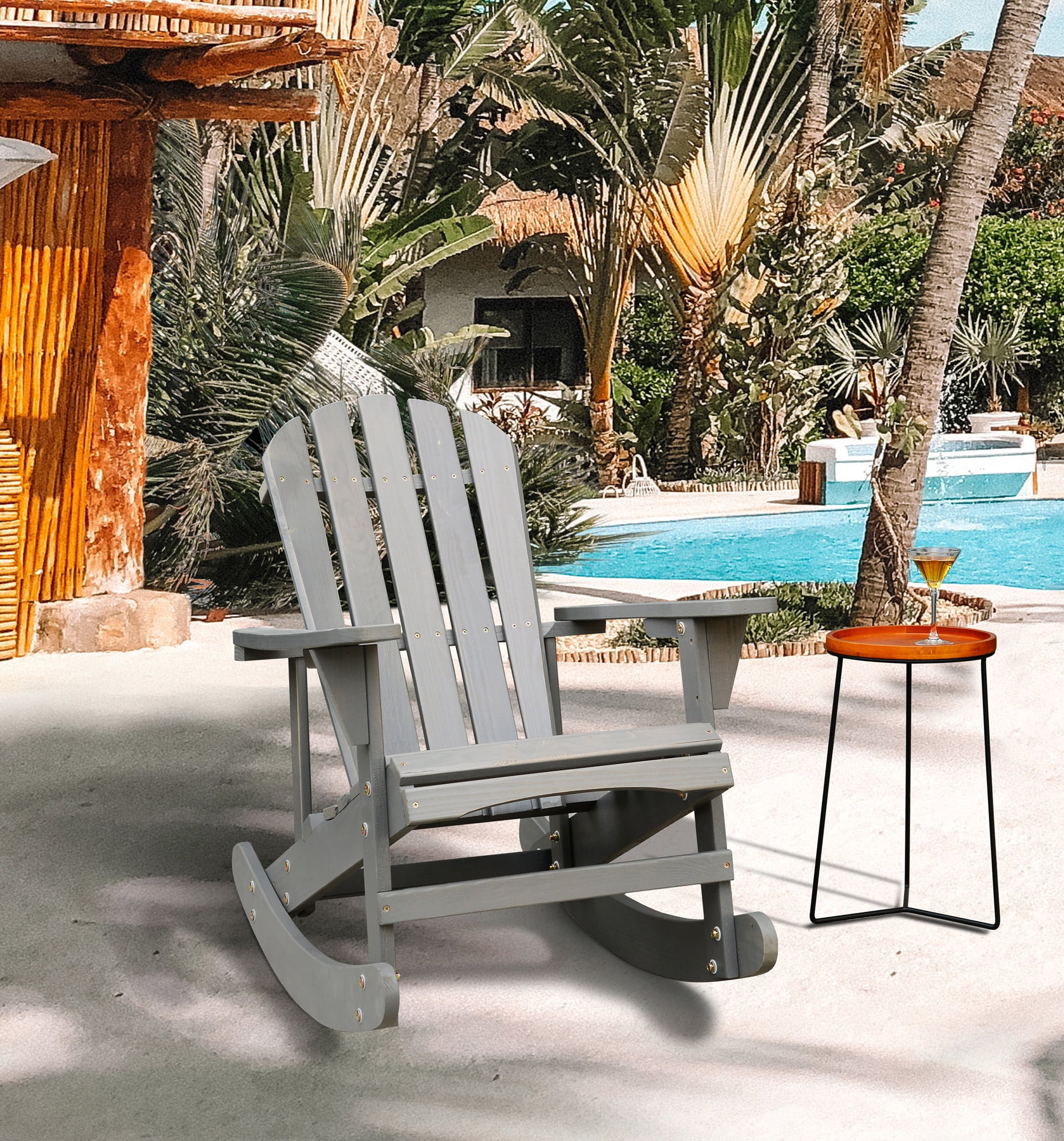 Solid Wood Adirondack Outdoor Rocking Chair for Balcony, Patio - Main Image