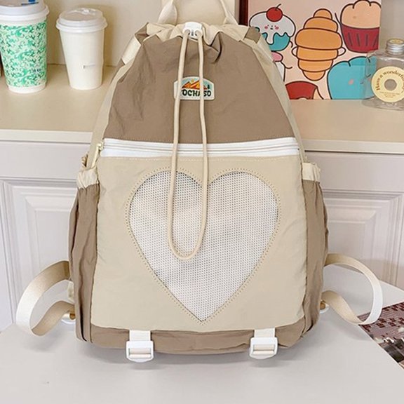 WIERPOP Large Capacity Backpack For Hiking Travel Ergonomic Nylon Daypack With Side Pockets And Love Pattern Detailing