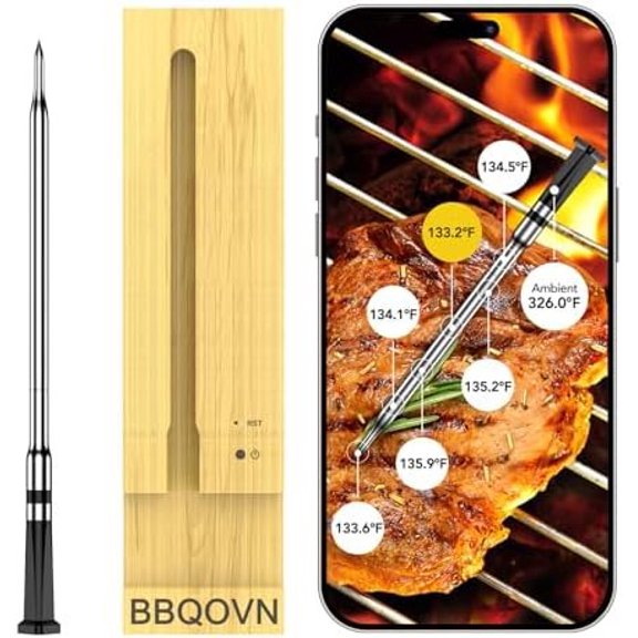 WIFI Meat Thermometer Unlimited Range 7 NIST Certified Accuracy Sensors Sub-1g(10x Stronger than )APP& Digital Base for BBQ,Oven,,Grill (1, black, small)