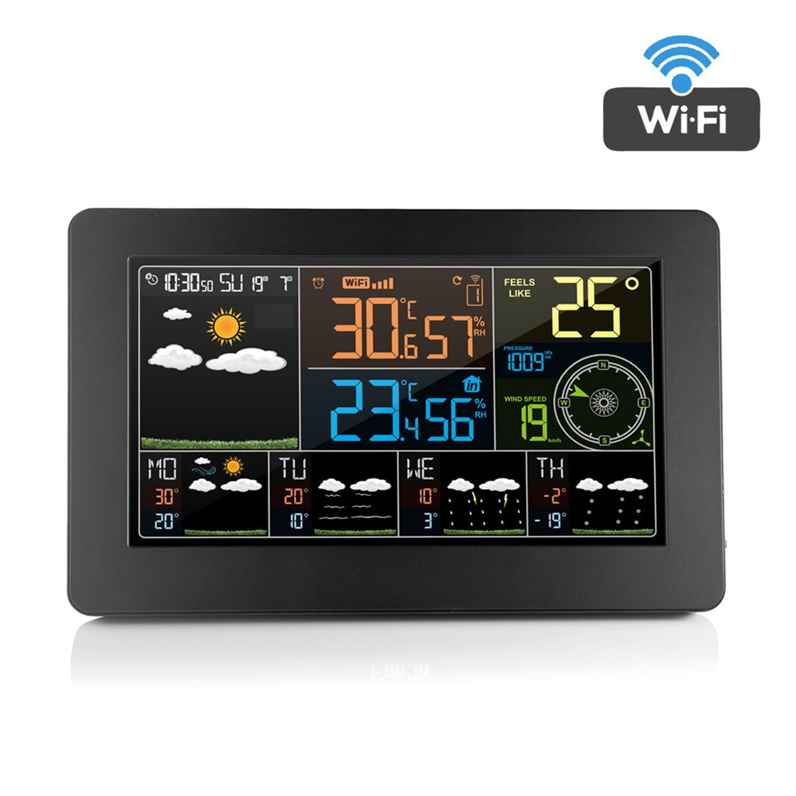 WIFI Weather Station Weather Clock Wireless Color Display Digital Temperature Humidity Monitor Indoor Outdoor ,Easy to Operate
