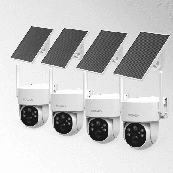 Homeguards WIFI6 Wireless Security Camera System 2K PTZ AI Motion Detection Color Night Vision Solar Battery Powered Indoor Outdoor 4-Pack