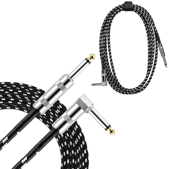 WIGACH Guitar Cable 10 ft 2 Pack Electric Instrument Cable Bass AMP Cord 1/4 Right to Straight for Electric Guitar, Bass Guitar, Electric Mandolin, Pro Audio Black/White