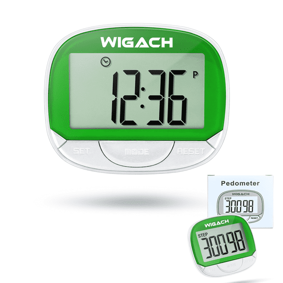 WIGACH Pedometer for Walking, Step Counter for Walking with Large Digital Display, Multi-Function Portable Sport Highly Accurate Pedometer Step count / Calories / Distance Function Counter - Green