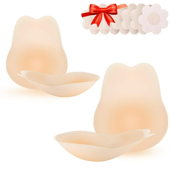 WIGI Newest Premium Nipple Covers, Added Lift Super-thin, 1 Pair with 10 Pieces Disposable Nipple Pasties Gift, Invisible Pasties Silicone Cover for Women, Reusable & Waterproof , Breast Petals