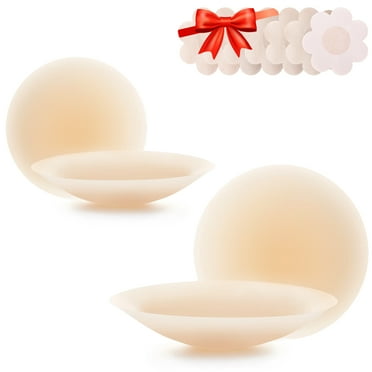 WIGI Premium Nipple Covers, Seamless Secrets - 2 Pairs with 10 Pieces Disposable Nipple Pasties Gift, Invisible Pasties Silicone Cover for Women, Reusable & Waterproof , Breast Petals (Round, 3.15'')