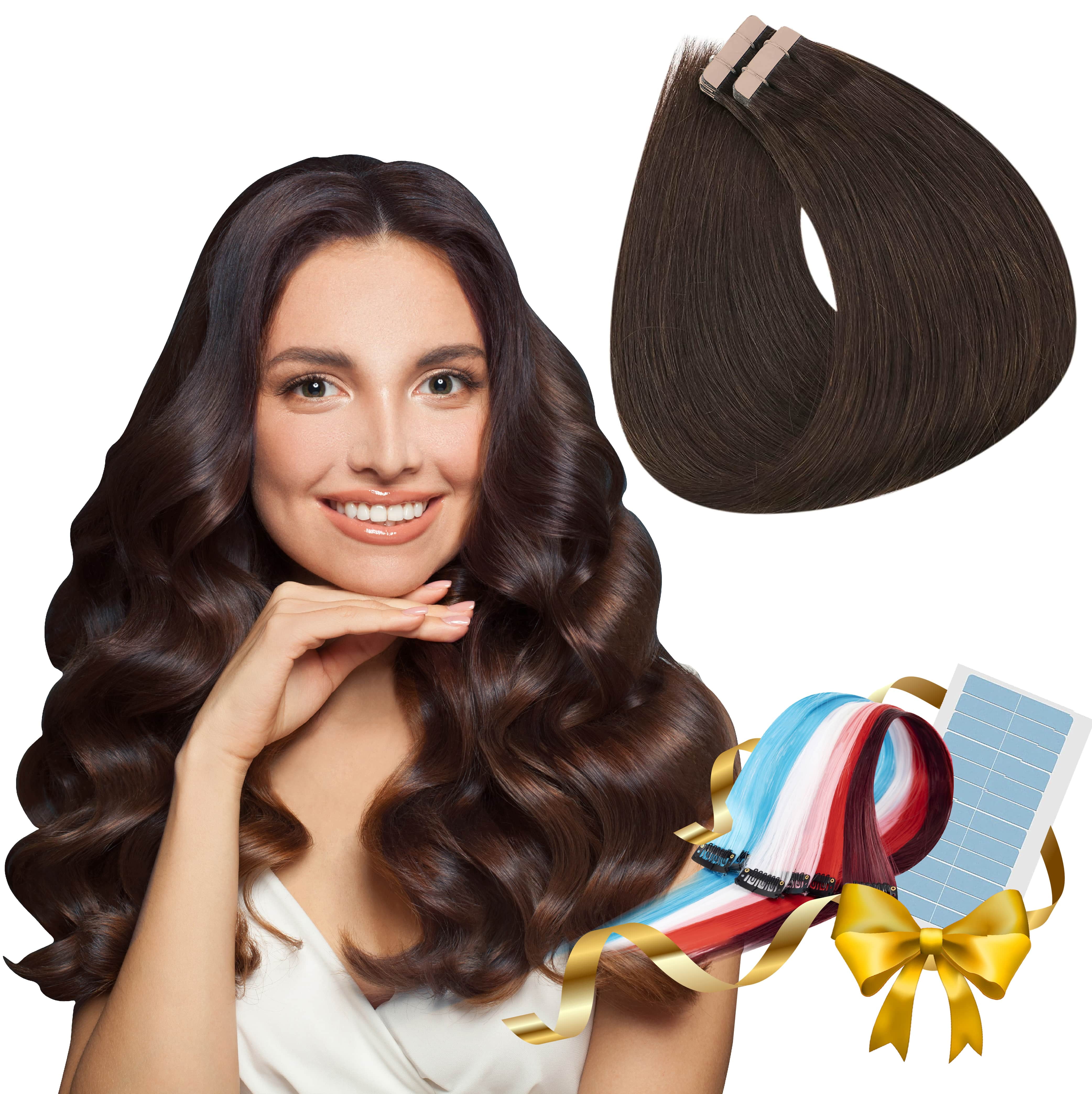 14 Inch Human Hair Tape Extensions 50g 20Pcs Straight Seamless Luxetress 14-22 Inch Jet Black & Dark Brown Tape In Hair  main image 4