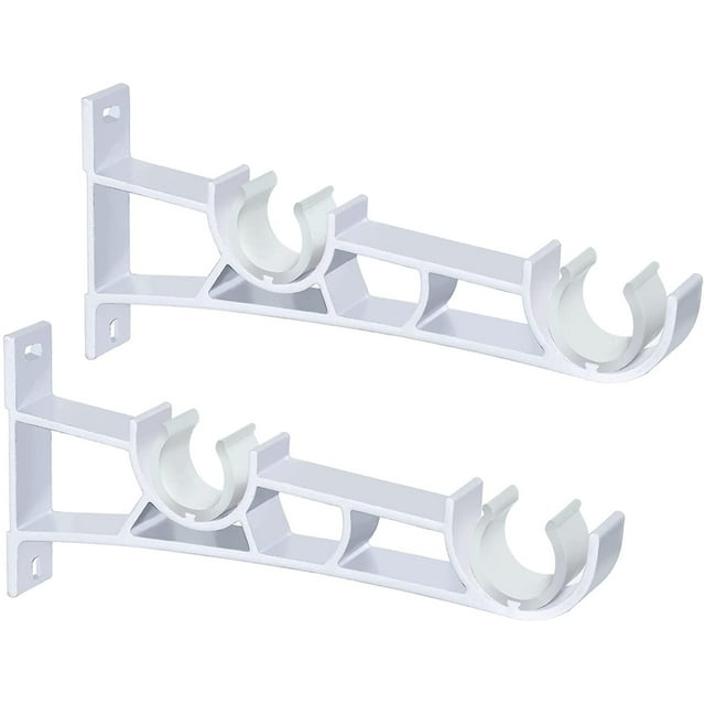 WIHE 2 Pack White Heavy Duty Metal Double Curtain Rod Holders for 26 ...