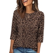 WIHOLL 3/4 Length Sleeve Crew Neck Button Fashion Clothing Dressy Casual Business Work Tops Summer Fall Outfits