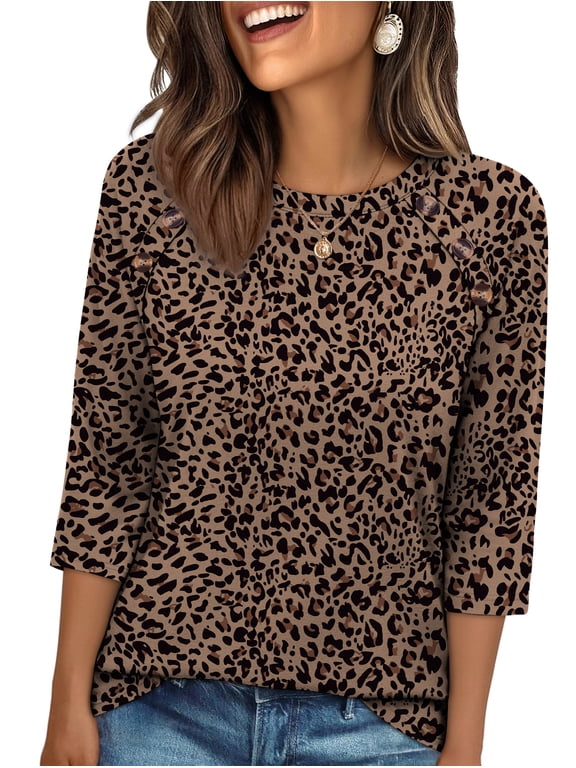 3/4 Length Sleeve Crew Neck Button Fashion Clothing Dressy Casual Business Work Tops Summer Fall Outfits