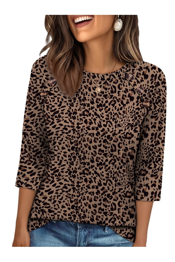 3/4 Length Sleeve Crew Neck Button Fashion Clothing Dressy Casual Business Work Tops Summer Fall Outfits