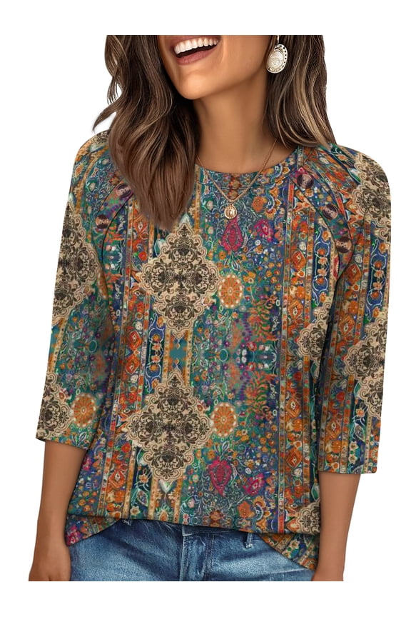 3/4 Length Sleeve Crew Neck Button Fashion Clothing Dressy Casual Business Work Tops Summer Fall Outfits