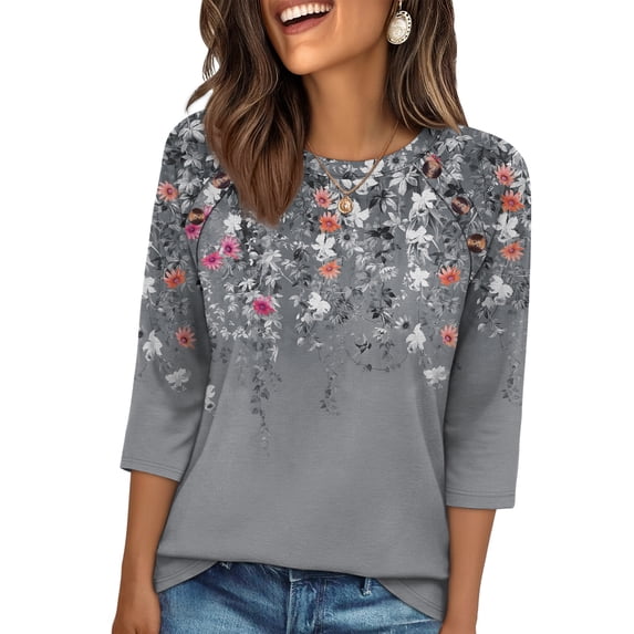 WIHOLL 3/4 Length Sleeve Crew Neck Button Fashion Clothing Dressy Casual Business Work Tops Summer Fall Outfits