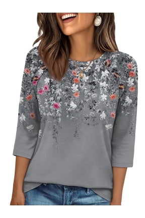 3/4 Length Sleeve Crew Neck Button Fashion Clothing Dressy Casual Business Work Tops Summer Fall Outfits