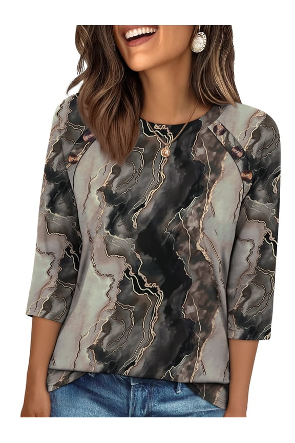 3/4 Length Sleeve Crew Neck Button Fashion Clothing Dressy Casual Business Work Tops Summer Fall Outfits