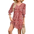 thumbnail image 1 of WIHOLL Flowy Dresses for Women Cute Floral Print 3/4 Length Sleeve Midi Dress Lightweight Casual Beach Vacation Sundresses with Pockets, 1 of 9
