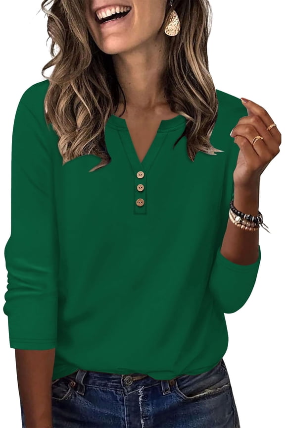 3/4 Length Sleeve V Neck Blouses for Women Dressy Casual Spring Summer Tops Business Casual Resort Wear
