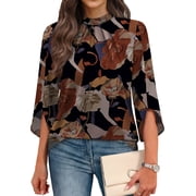 WIHOLL 3/4 Length Sleeve Womens Tops Pleated Front Blouses for Women Trendy Business Casual Outfits Spring Summer Clothes