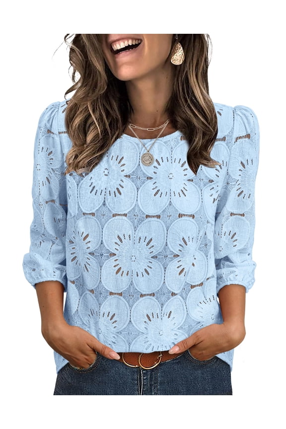 Blouses for Women Lace Tops Dressy 3/4 Length Sleeve Business Casual Outfits Vacation Spring Summer Clothes