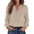 thumbnail image 1 of WIHOLL Blouses for Women Lace V Neck Long Sleeve Shirt Boho Dressy Casual Fall Tops Apricot, 1 of 9