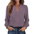 thumbnail image 1 of WIHOLL Blouses for Women Lace V Neck Long Sleeve Shirt Boho Dressy Casual Fall Tops Mocha Grey Purple, 1 of 9