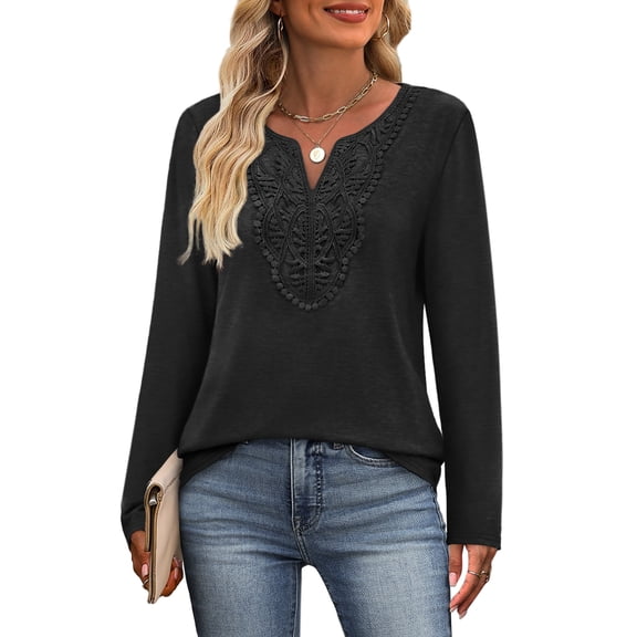 WIHOLL Boho Tops for Women Blouses Dressy Casual V Neck Long Sleeve Shirts Fall Outfits Trendy Vacation Clothes