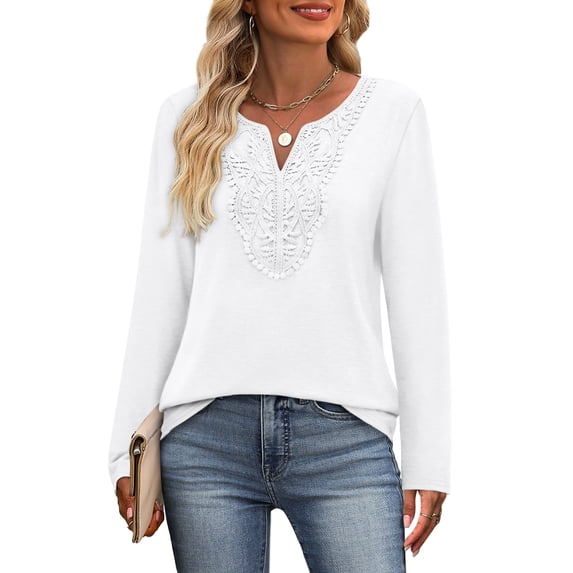 WIHOLL Boho Tops for Women Blouses Dressy Casual V Neck Long Sleeve Shirts Fall Outfits Trendy Vacation Clothes