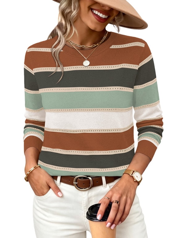 Fall Sweaters for Women 2026 Lightweight Hollow Out Knit Sweater Fashion Casual Long Sleeve Crew Neck Pullover Top
