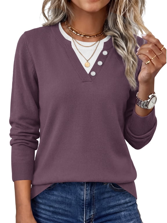 Sweaters for Women Crewneck Long Sleeve Layered Sweater Tops Lightweight Knit Pullover Shirt Soft Fall Winter Clothes