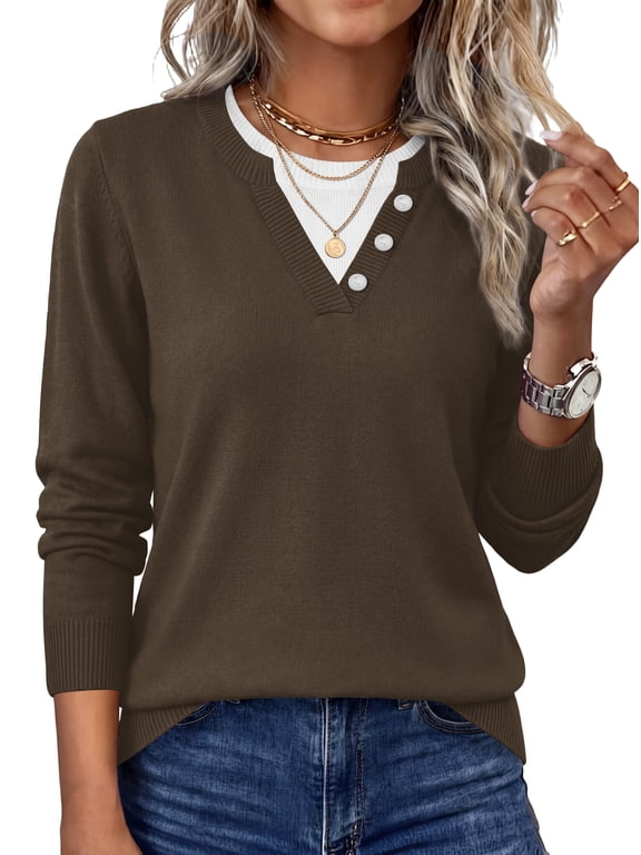 Sweaters for Women Crewneck Long Sleeve Layered Sweater Tops Lightweight Knit Pullover Shirt Soft Fall Winter Clothes