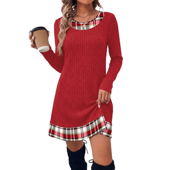 WIHOLL Long Sleeve Dress for Women Knit Tunic Sweater Dress Crew Neck Casual Fall Winter Dresses