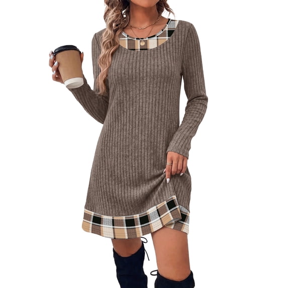 WIHOLL Long Sleeve Dress for Women Knit Tunic Sweater Dress Crew Neck Casual Fall Winter Dresses