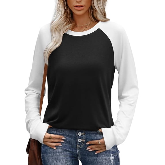 WIHOLL Long Sleeve Shirts for Women Color Block Raglan Tops Casual Crewneck Basic Tees Fall Clothes 2026 Fashion