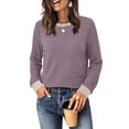 thumbnail image 1 of WIHOLL Long Sleeve Shirts for Women Fall Sweaters Fashion Color Block Crew Neck Pullover Tops 2026 Winter Lightweight Women's Sweaters, 1 of 11