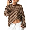 thumbnail image 1 of WIHOLL Long Sleeve Shirts for Women Plus Size Crewneck Sweatshirts Fashion Striped Pullovers Casual Loose Fit Fall Spring Tunic Tops, 1 of 10