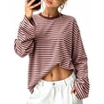 thumbnail image 1 of WIHOLL Long Sleeve Shirts for Women Plus Size Crewneck Sweatshirts Fashion Striped Pullovers Casual Loose Fit Fall Spring Tunic Tops, 1 of 10