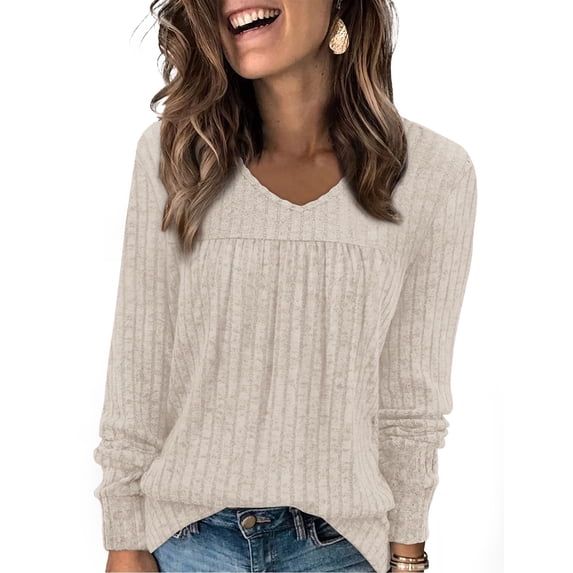 WIHOLL Long Sleeve Shirts for Women V Neck Tunic Tops Lightweight Womens Sweaters Fall Outfits