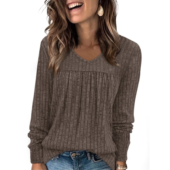 WIHOLL Long Sleeve Shirts for Women V Neck Tunic Tops Lightweight Womens Sweaters Fall Outfits