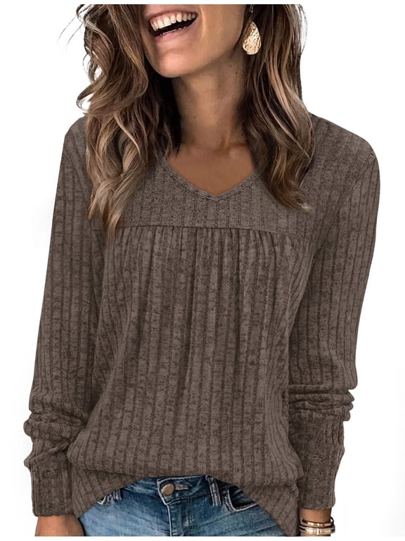 Long Sleeve Shirts for Women V Neck Tunic Tops Lightweight Womens Sweaters Fall Outfits
