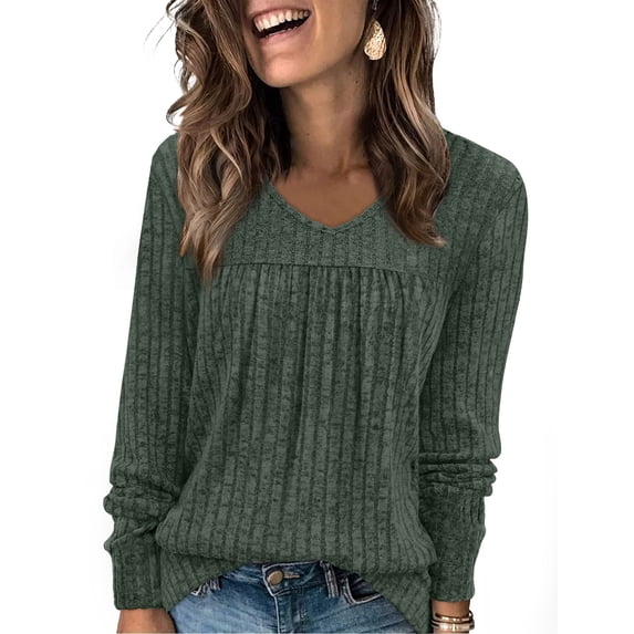 WIHOLL Long Sleeve Shirts for Women V Neck Tunic Tops Lightweight Womens Sweaters Fall Outfits