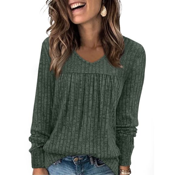WIHOLL Long Sleeve Shirts for Women V Neck Tunic Tops Lightweight Womens Sweaters Fall Outfits