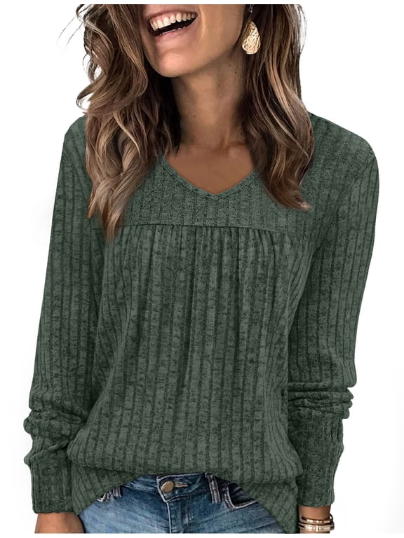 Long Sleeve Shirts for Women V Neck Tunic Tops Lightweight Womens Sweaters Fall Outfits