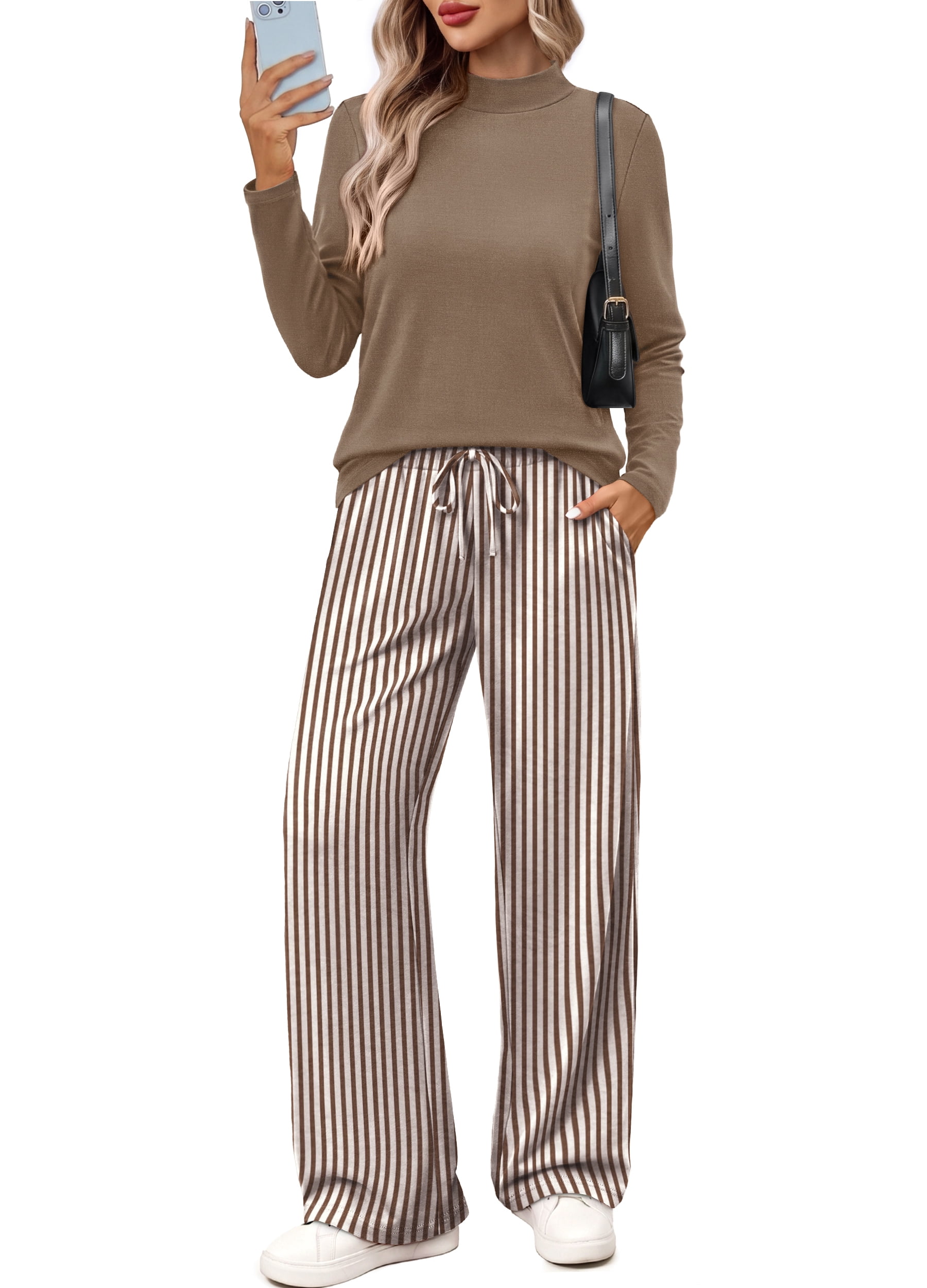 WIHOLL Lounge Sets For Women Two Piece Fall Outfits Trendy Mock Neck Top And Wide Leg Pants Matching Set Lightweight Casual Women S Sweatsuits: A Straightforward Review