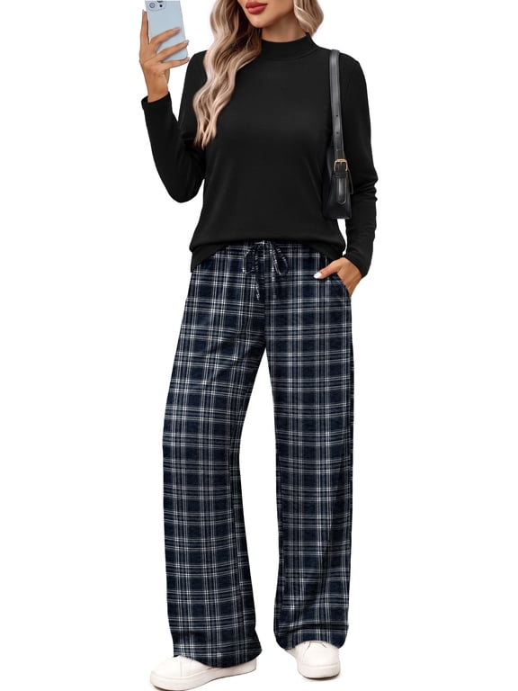 Lounge Sets for Women Two Piece Fall Outfits Trendy Mock Neck Top and Wide Leg Pants Matching Set Lightweight Casual Women's Sweatsuits
